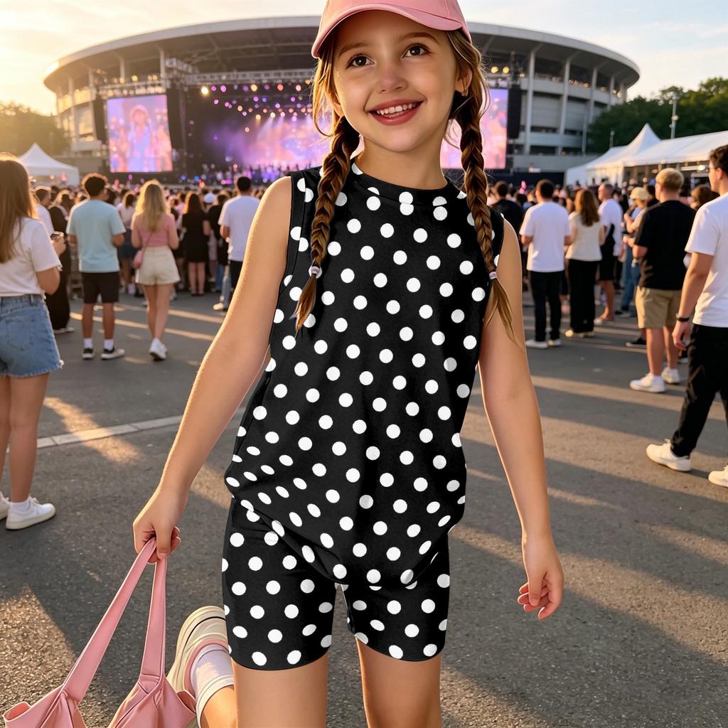 Girls Sleeveless Tank Top and Shorts Set Polka Dot Print Casual Two Piece Outfit Lightweight Summer Clothing for Kids