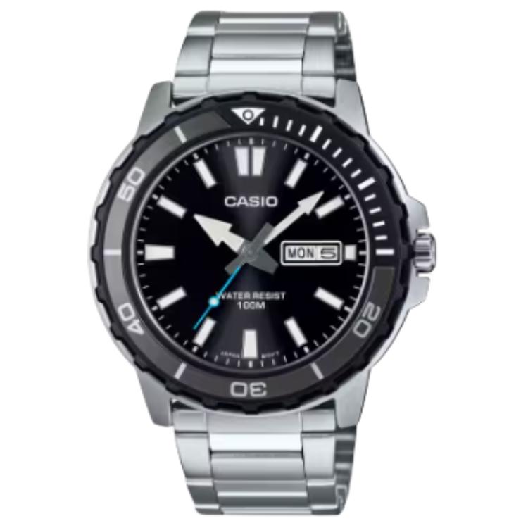 CASIO STANDARD Quartz Movement Stainless Steel Strap Watch Unisex Black Dial MTD-125D-1A3V Black Dial
