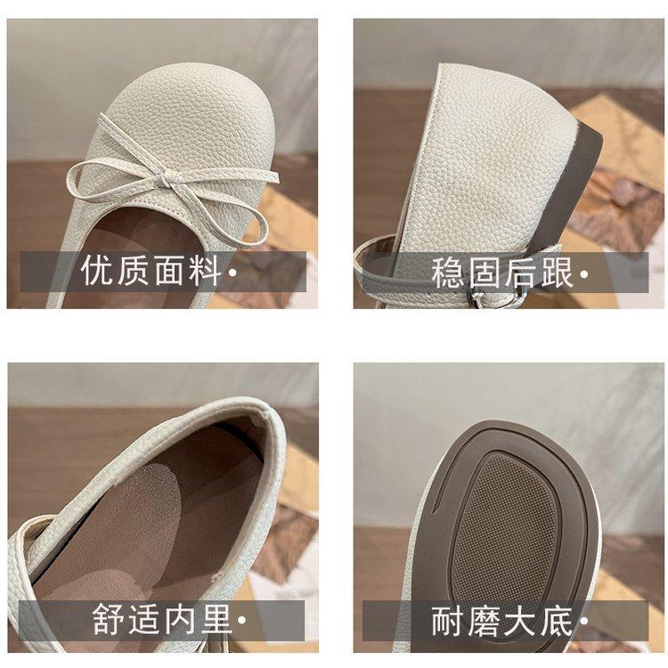 Mary Jane round head small leather shoes women's 2025 autumn new thick-soled shallow mouth versatile skirt French bow single shoes
