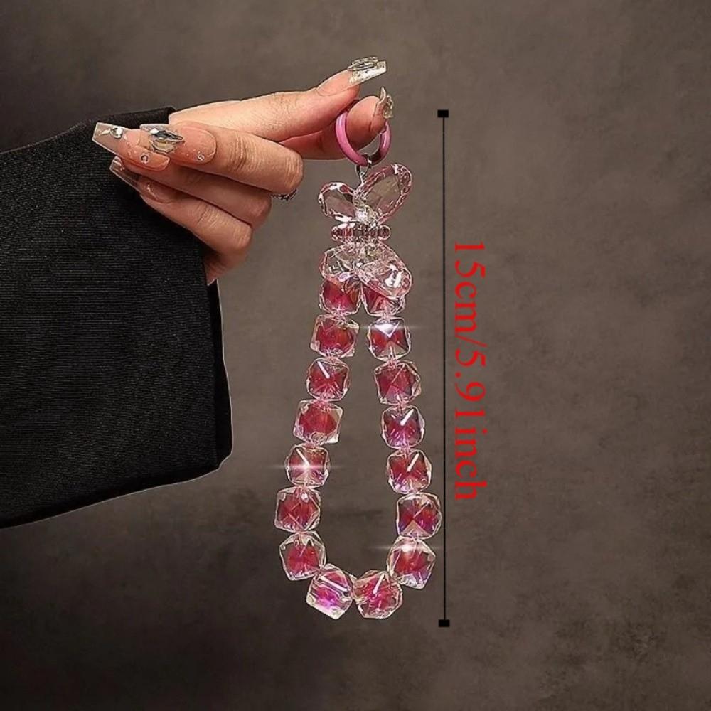 New Butterfly Sparkling Diamond Phone Chain Anti-loss Portable Colorful Beaded Hanging Bag Keychain Short Phone Charm