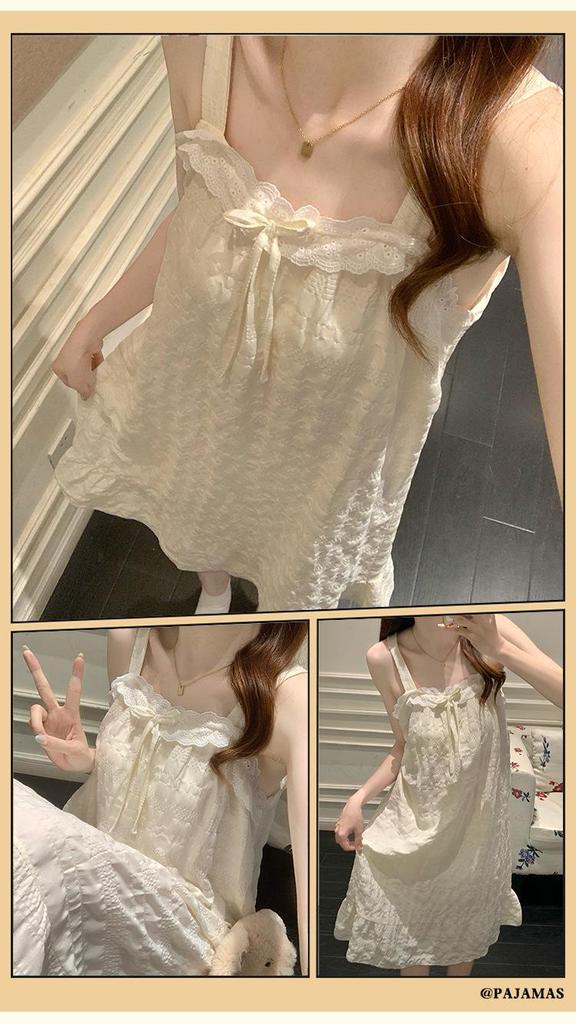 2026 Summer Cloud Cotton Women's Nightgown with Chest Pads - Sweet Princess Camisole Long Dress