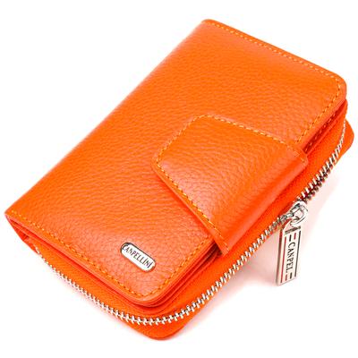 Helle vertikale Damenbrieftasche mit Münzfach und Reißverschluss aus echtem Leder, Flotar CANPELLINI Wallet 21602 Orange