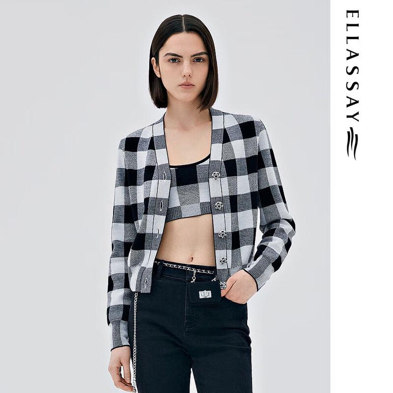 

Женский клетчатый шерстяной трикотажный комплект ELLASSAY XS