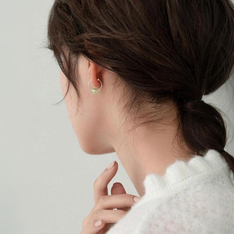 Small Hoop Earrings Silver Natural Round Pendant Hypoallergenic Long-Lasting Shine for Daily Dating Bridesmaid Gift