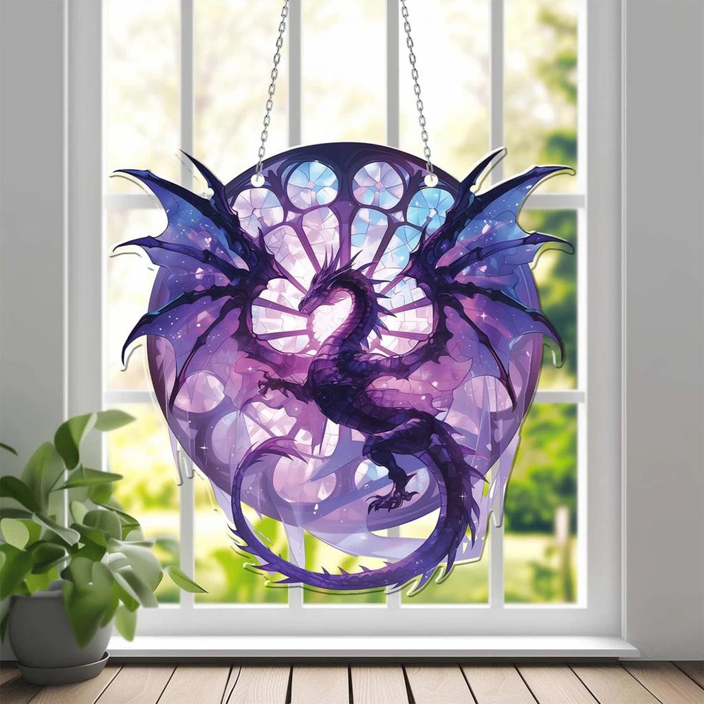 Magic Dragon Acrylic Hanging Decoration Stained Glass Effect Gothic Window Decor Colorful Suncatcher for Art Home Party Decor