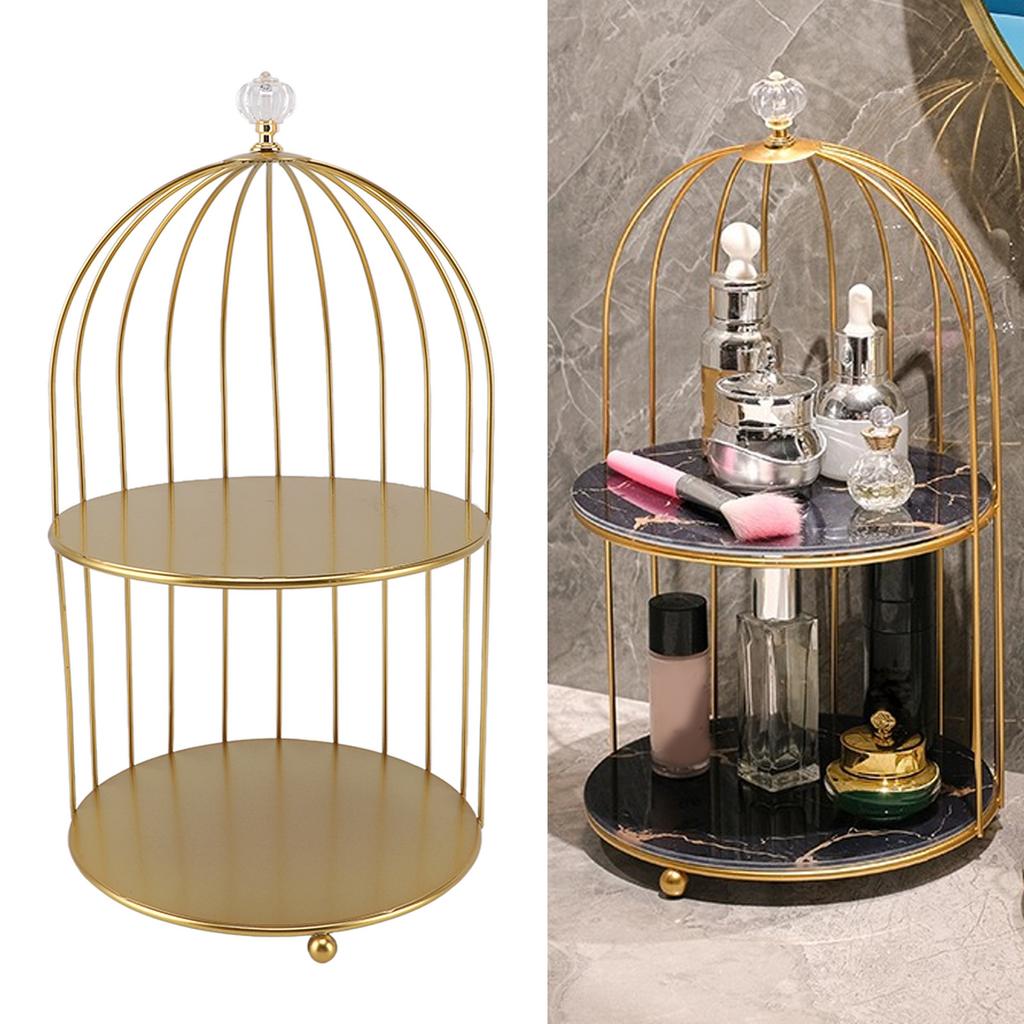 Bird Cage Cosmetic   Gold Space Saving Iron Unique Multifunctional Birdcage Makeup Display Rack for Bathroom