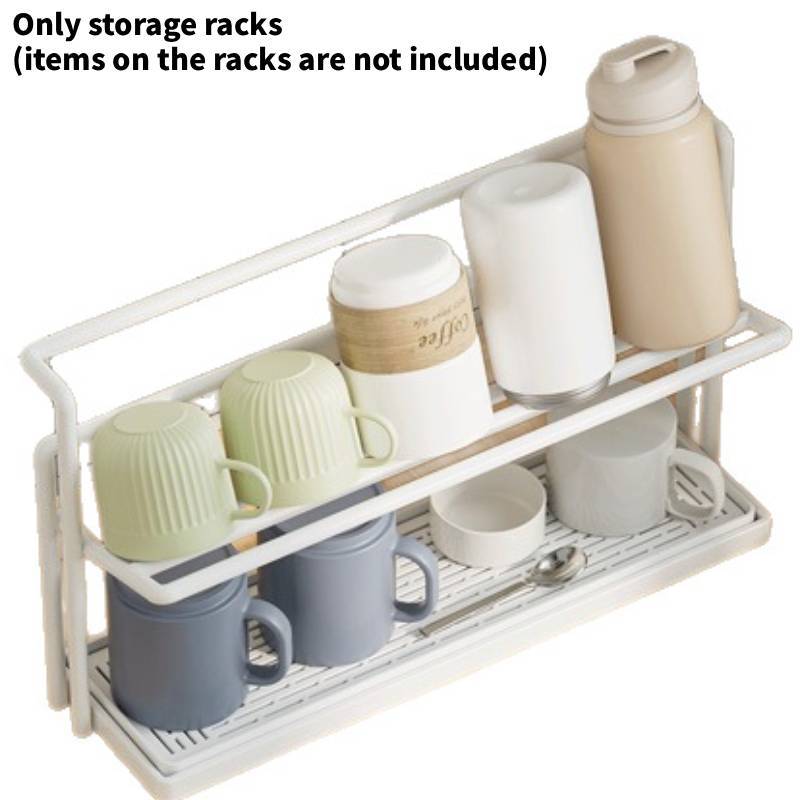 Kitchen Cup Holder Rack With Double Layer Steel Drip Tray For Home Storage Organization
