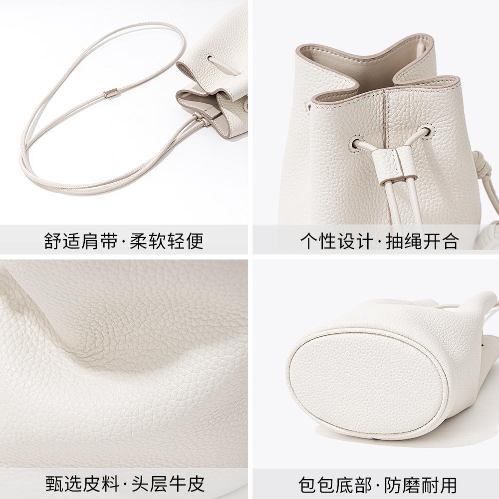 Niche Drawstring Bucket Bag 2025 New Leather Women's Bag Simple Crossbody First-layer Cowhide Shoulder Bag