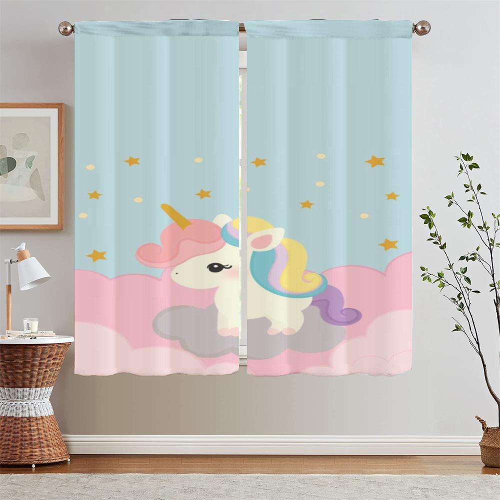 

Cartoon Unicorn Beaded Curtain Tiebacks White Curtains Blackout Modern Living Room Curtains for Living Room 2 Elegant Pieces W50xH70cmx2pcs-CL
