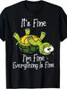 Women's Funny It's Okay, I'M Fine, Everything's Fine Sarcastic Turtle T-Shirt- 180G Soft Short Sle