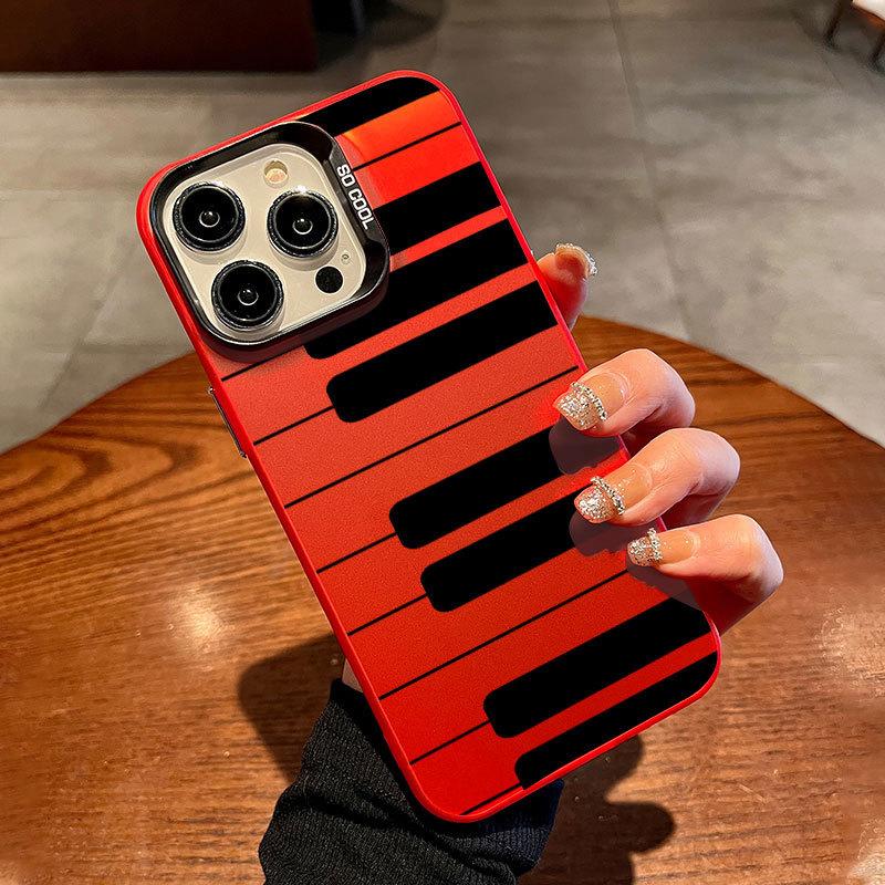 Black and white piano for Apple 16Pro mobile phone case iPhone15 color silver 1413 laser 12promax11xsm