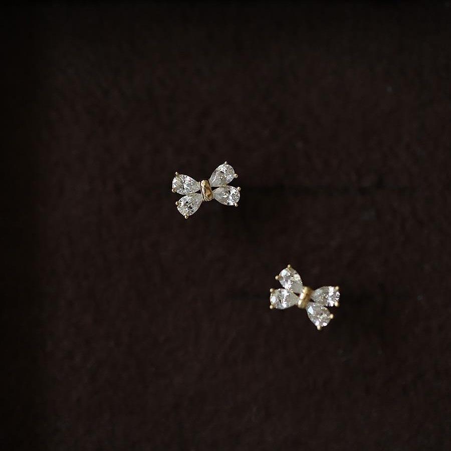 Beixi Sterling Silver Mini Bow Studs: Simple, Luxurious, and Shiny Earrings
