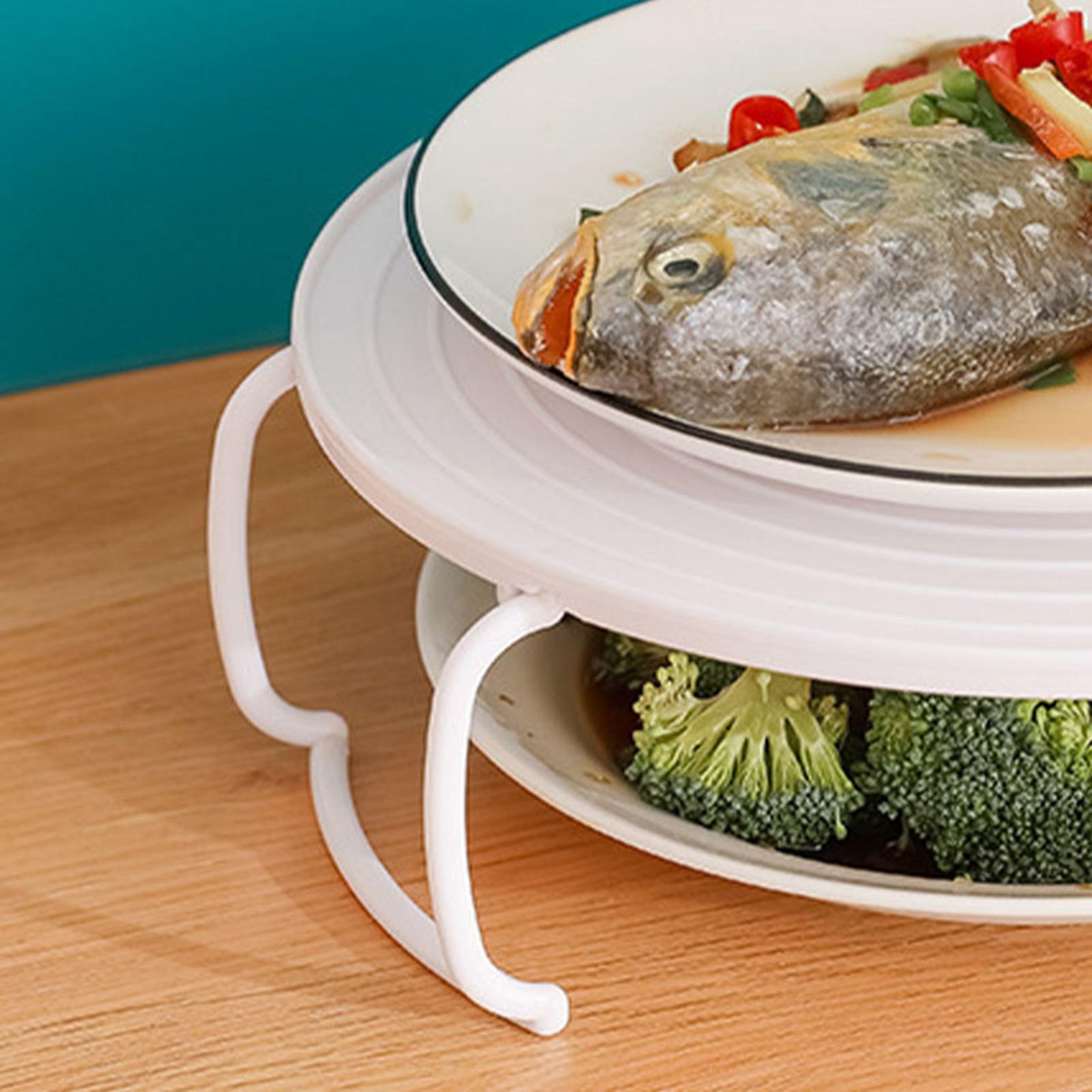 

Microwave Plate Tray Multifunctional White Round Food Steaming Rack with Handle For Kitchen