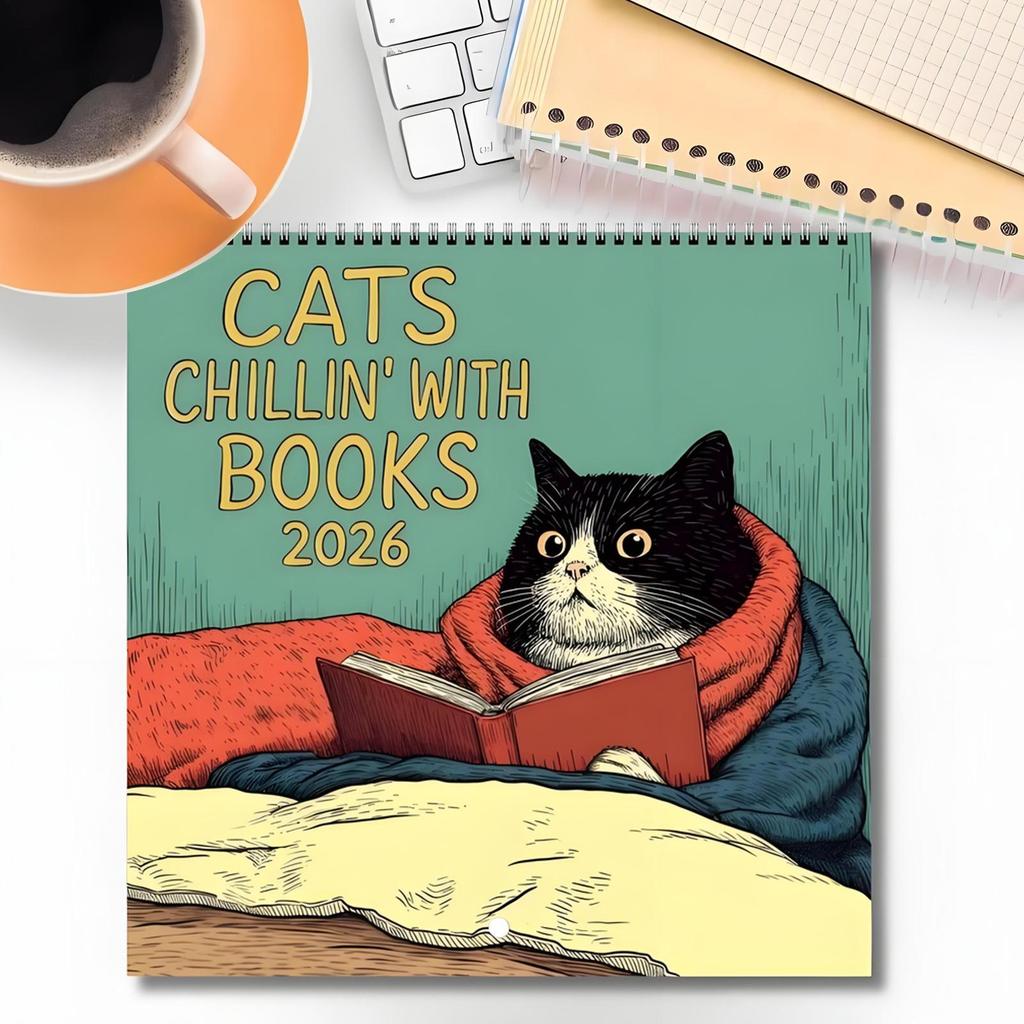2026 Reading Cat Calendar Year Monthly Planner & Agenda Schedule Organizer Wall Calendar Funny Party Gag Gifts for Friends