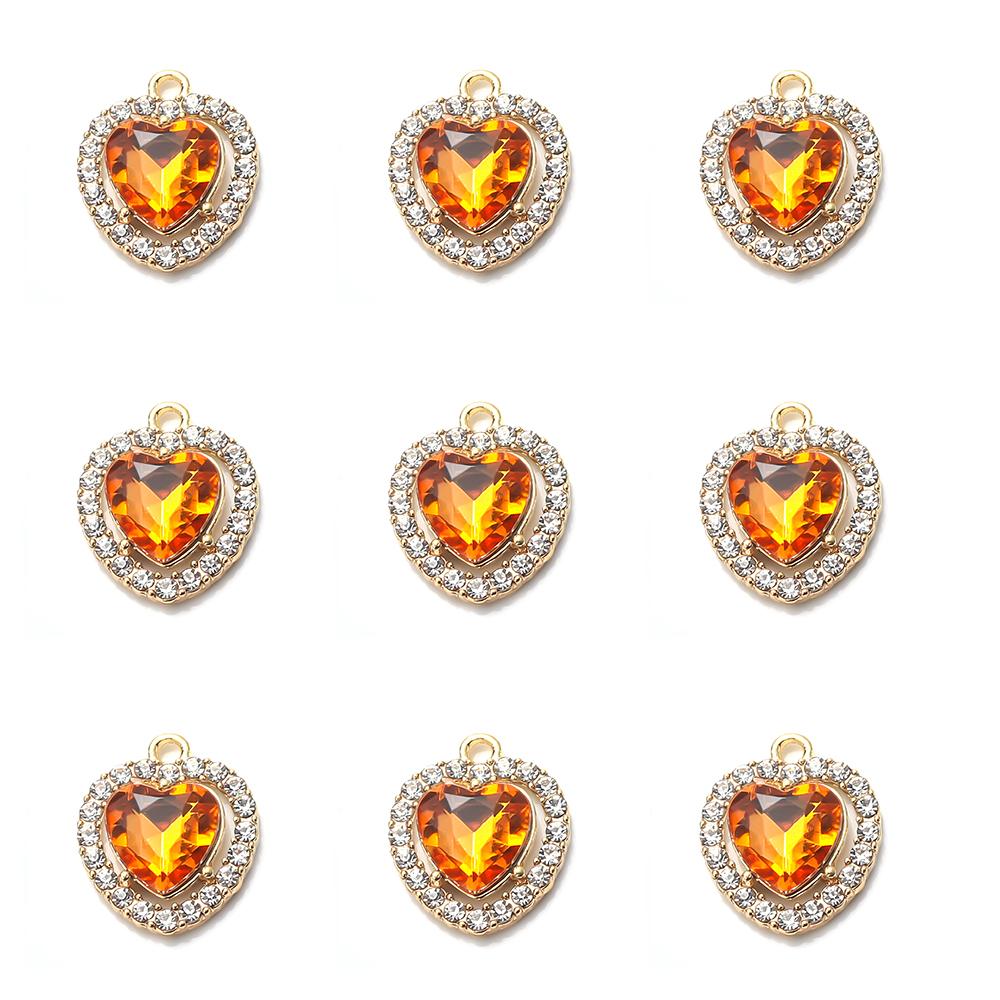 10Pcs/lot Alloy Rhinestone Heart Charms Gold Color Pendant for DIY Necklace Bracelet Earrings Jewelry Making Accessories