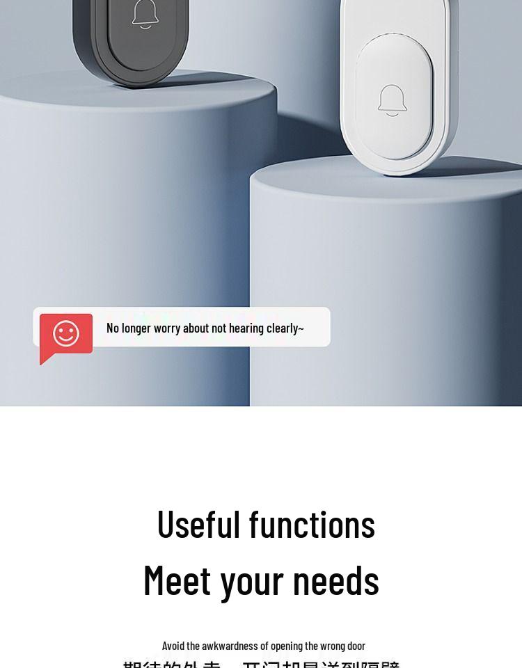 Schwarze kabellose Türklingel mit Fernbedienung, Große Reichweite, Bohrfrei, Eins-zu-Zwei-Heimsystem