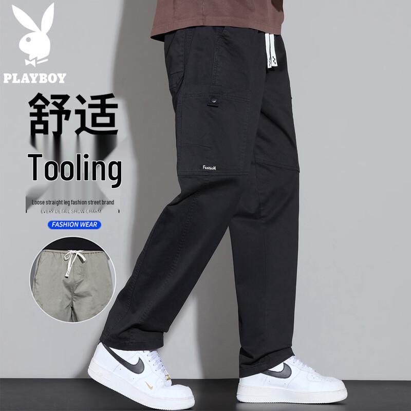 PLAYBOY Men s Loose Straight Leg Casual Cargo Pants L