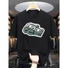 European Sizes Men's Black Short Sleeve T-Shirt with Dollar Bill Print - Casual Streetwear Style, Regular Fit, Summer Essential