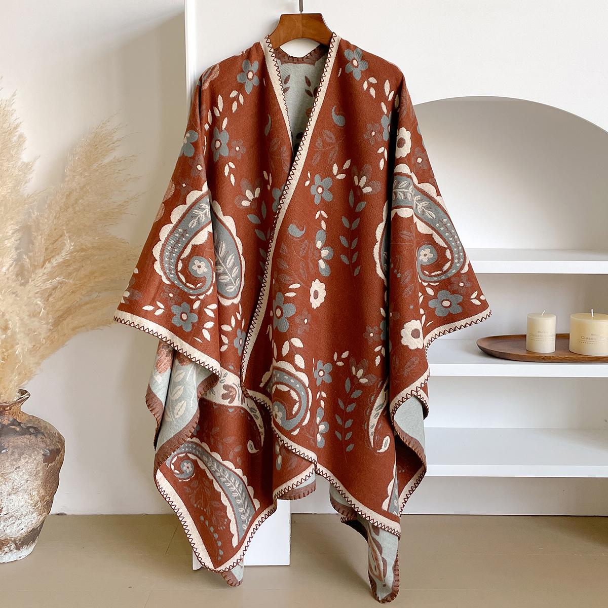 

Imitation Cashmere Soft Warm Cloak Oversized Shawl - Elegant Paisley Jacquard Design Scarf Style For Autumn Winter Windproof