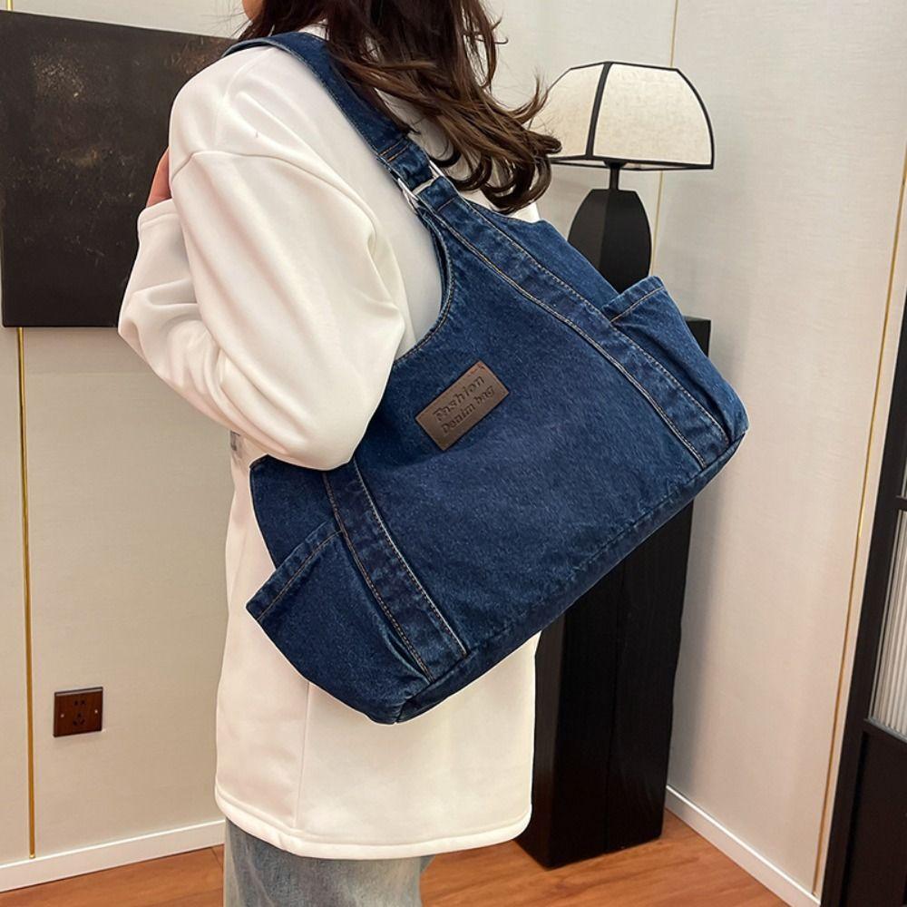 Simple Canvas Tote Bag Korean Style Underarm Packs Fashion Denim Shoulder Bag Girls