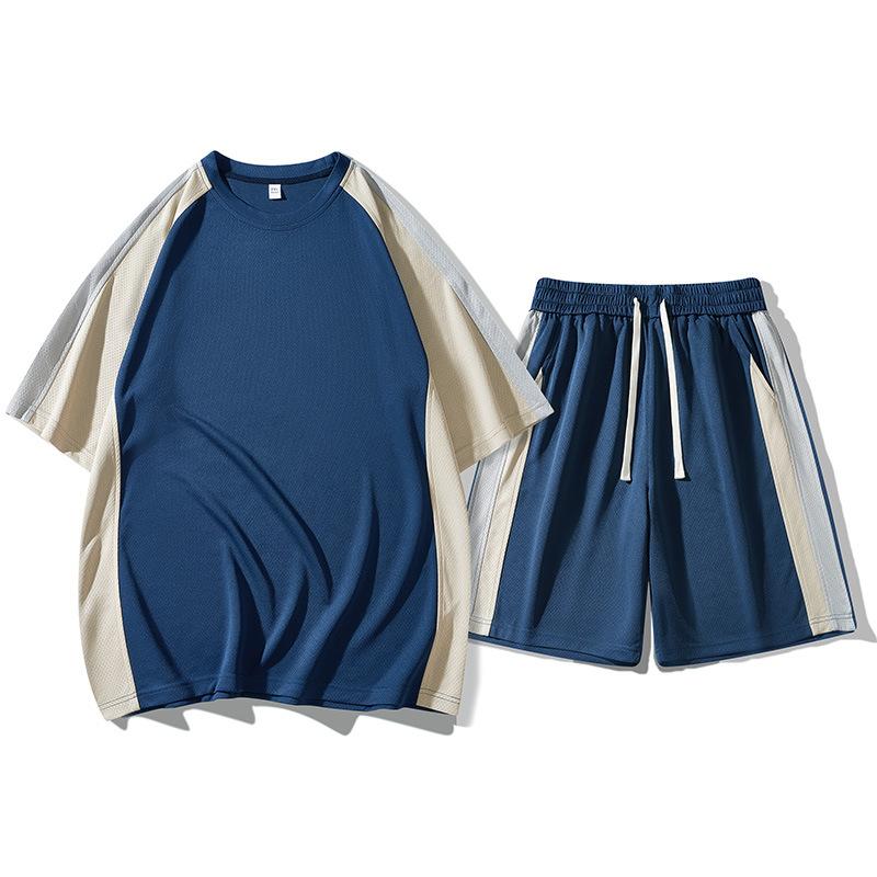 Set Sportivo da Uomo Patchwork Largo Set Due Pezzi Set di Abbigliamento da Uomo