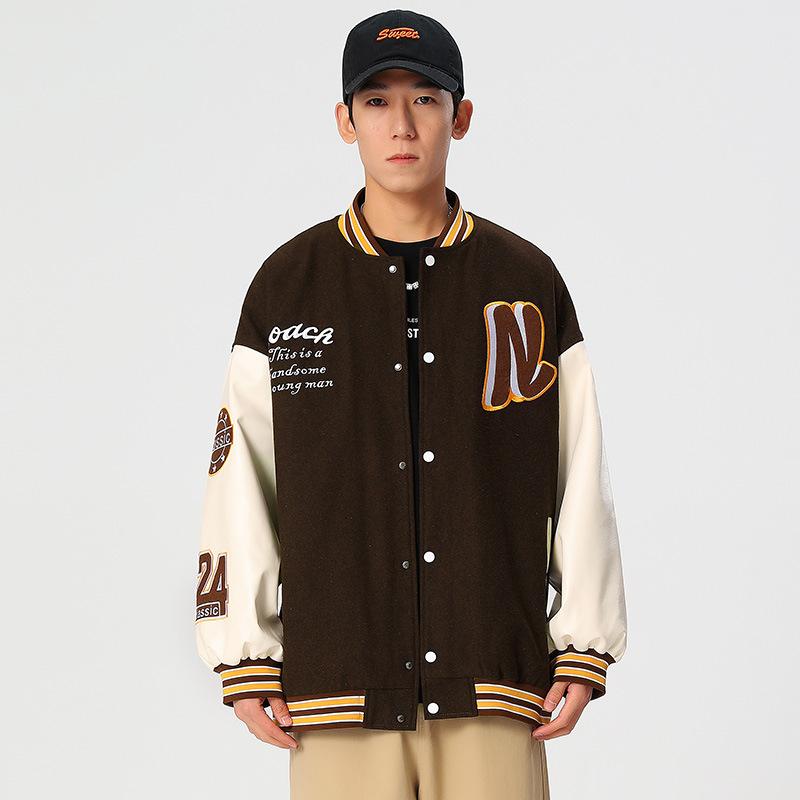

American Coat Boys Осенняя свободная повседневная куртка из флиса с утолщением Тренд Универсальный бейсбольный джерси Топ M кофейный