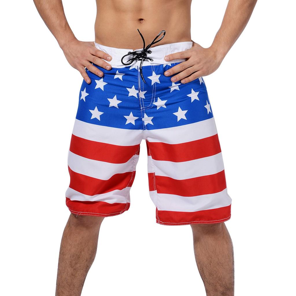 Quick-Dry Mens Beach Shorts American Flag Style USA Independence Day Swim Trunks with Adjustable Drawstring