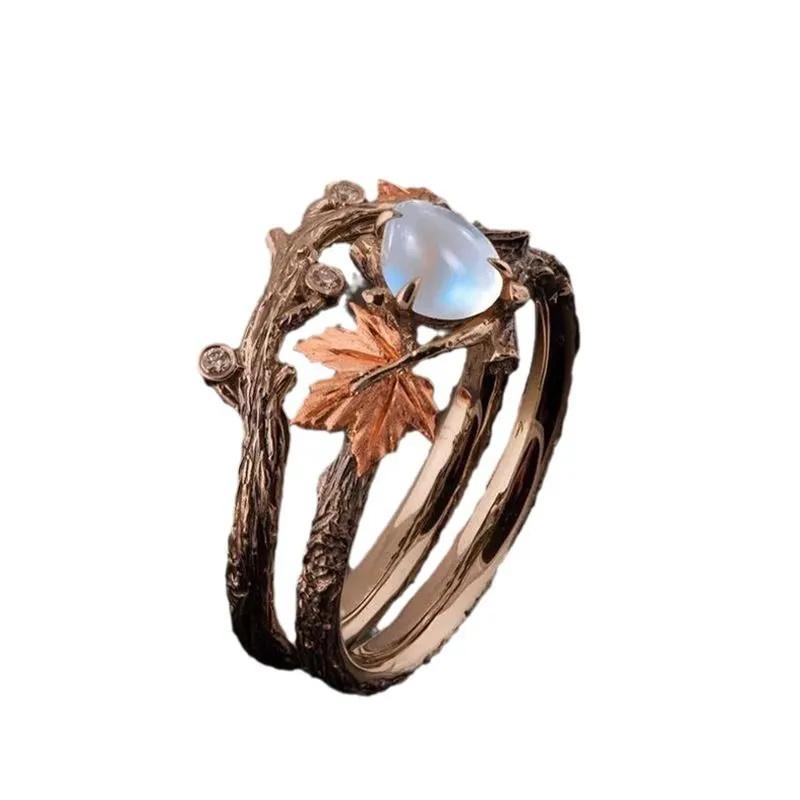Retro Golden Maple Leaf Ring Ring Personality Exaggerated Creative Ring
