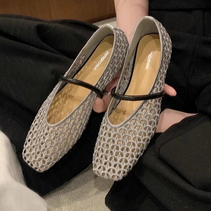 

Балетки женские сетчатые с квадратным носком, сандалии, лето 2025, новая дизайнерская повседневная обувь, лоферы, сандалии 40 серебряный