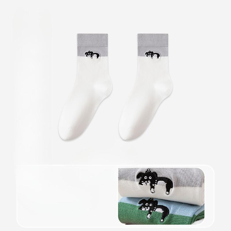 Female Autumn Casual Color Collision Lovely Embroidery Bacteriostatic Anti Odor Anti Pilling in The Tube Pile Socks