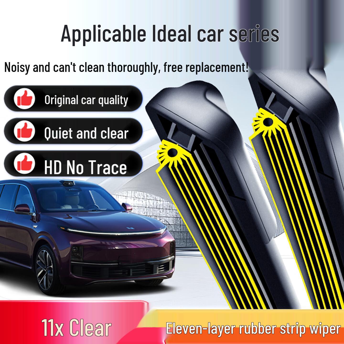 Li Auto L7/L8/L9 & ONE Frameless Wiper Blades with Silent 11 Rubber Strips 1 pair for Li Auto L8/2022-2025 [B5.25/23]