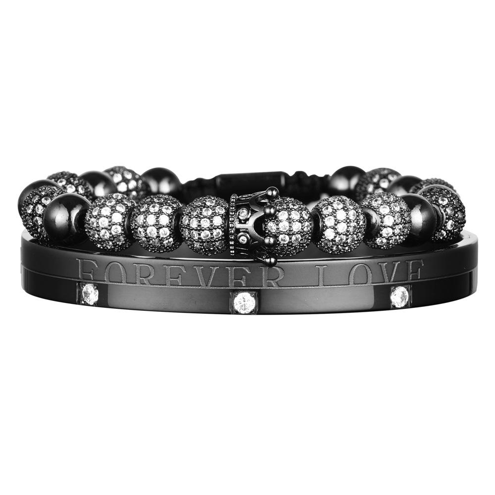 2026 Double Crown Bracelet Set Couple Micro Diamond Ball Bracelet