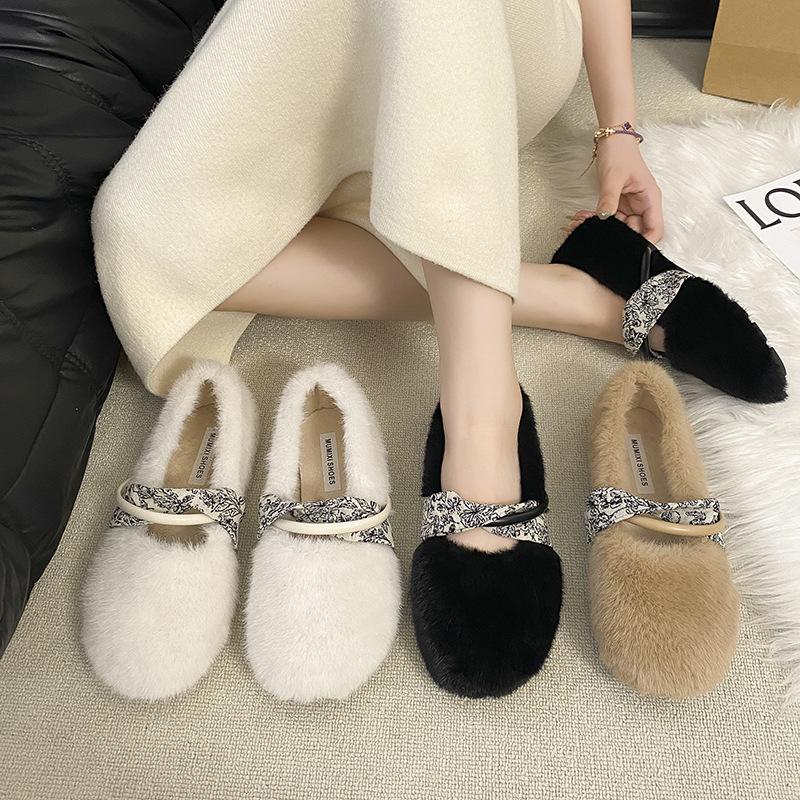 Fairy Mao Mao shoes outer wear 2025 autumn and winter new gentle and cute warm velvet small fragrant wind solid color cotton shoes