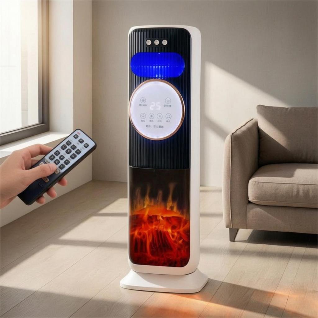 Colonne de Chauffage Verticale avec Effet Flamme Ventilateur Chauffant Électrique Vertical Oscillant pour Salon,