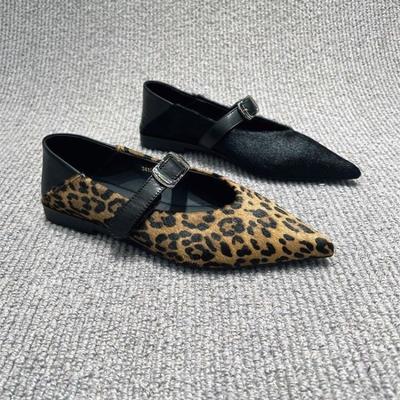 Fashion Leopard Print Women's Ballet Flats Buckle Strap Designer Comfort Soft Sole Casual 2024 Summer Fashion Ladies Mary Jane Shoes
