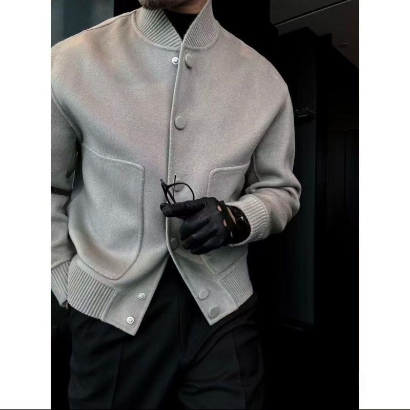 Men's 2025 Autumn/Winter Woolen Coat, Hong Kong Style, Solid Color, Stand Collar, Versatile and Trendy.