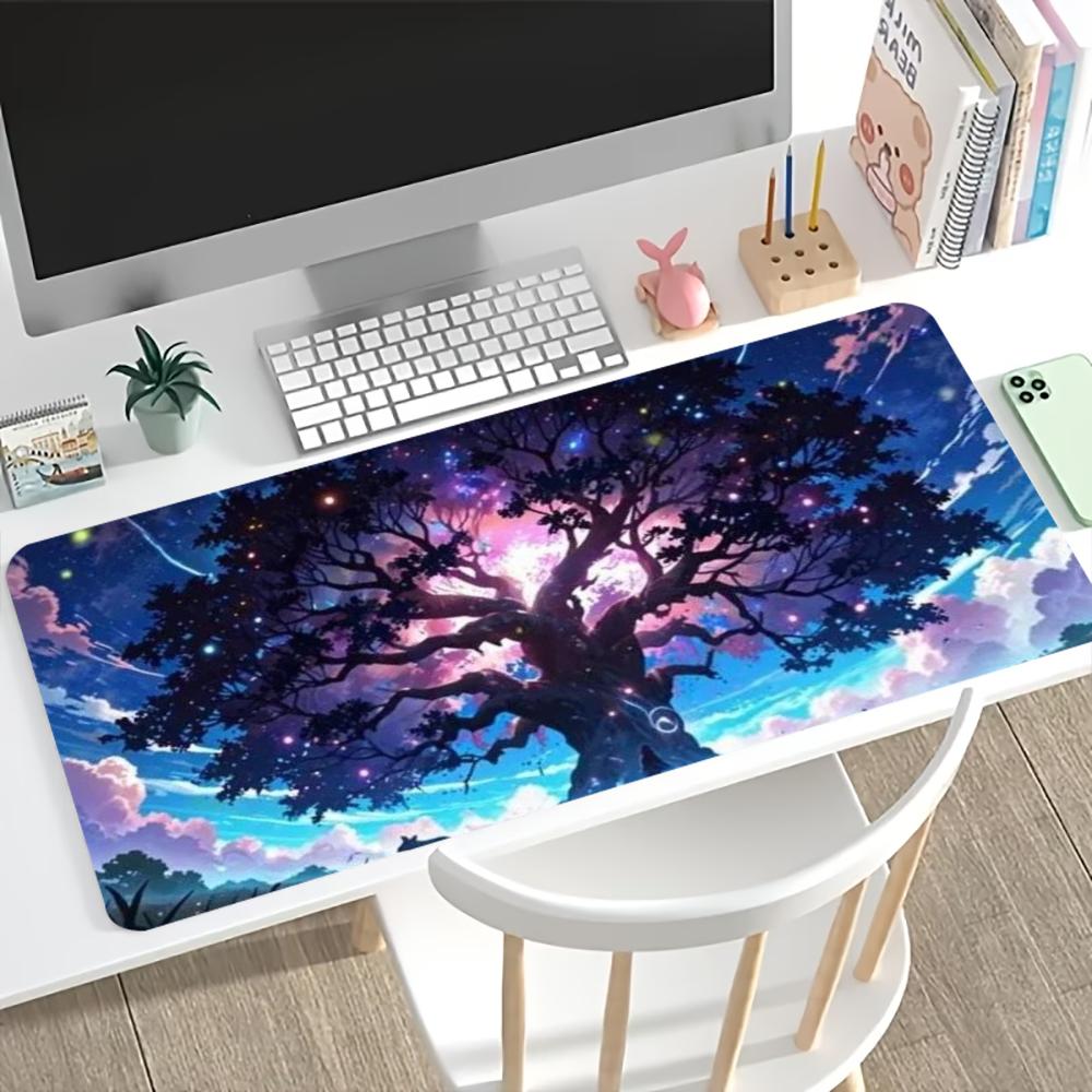 Starry Magic Tree Large Desk Mat Non Slip Gaming Mouse Pad Stitched Edge Galaxy Keyboard Mat For Pc Laptop Office Gaming Setup