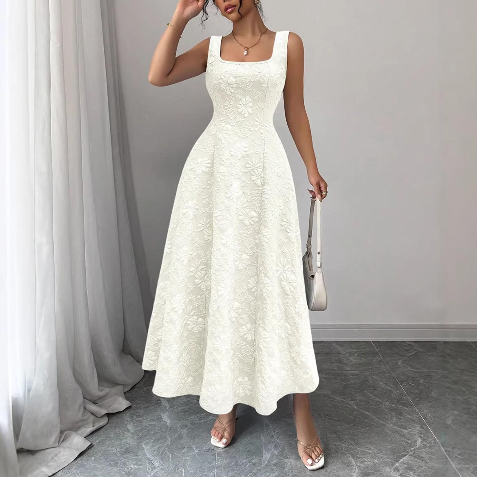 

Женский модный цветной пуловер с квадратным вырезом, свежее и милое платье А-силуэта длиной до колена с акцентом на талии L бежевый