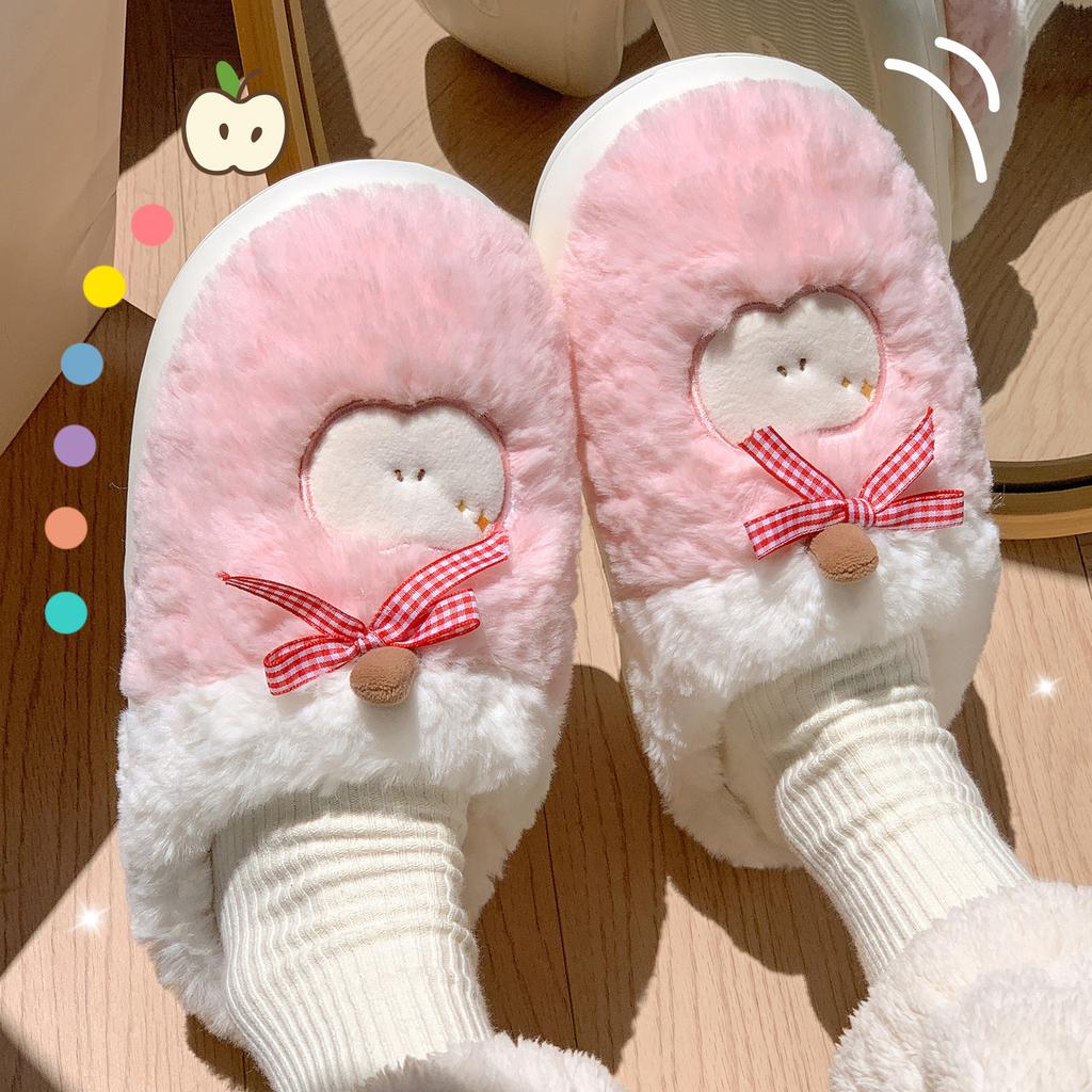 Cotton slippers winter 2025 new indoor home cute thick bottom plush warm couple plush slippers