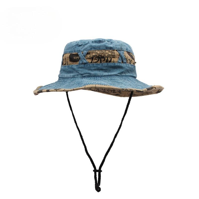 Unisex Washed Cotton Bucket Hat Summer Spring Wide Brim Sun Hat Outdoor Fishing Hiking Cap UV Protection Breathable Beach Safari Hat with Chin Cord