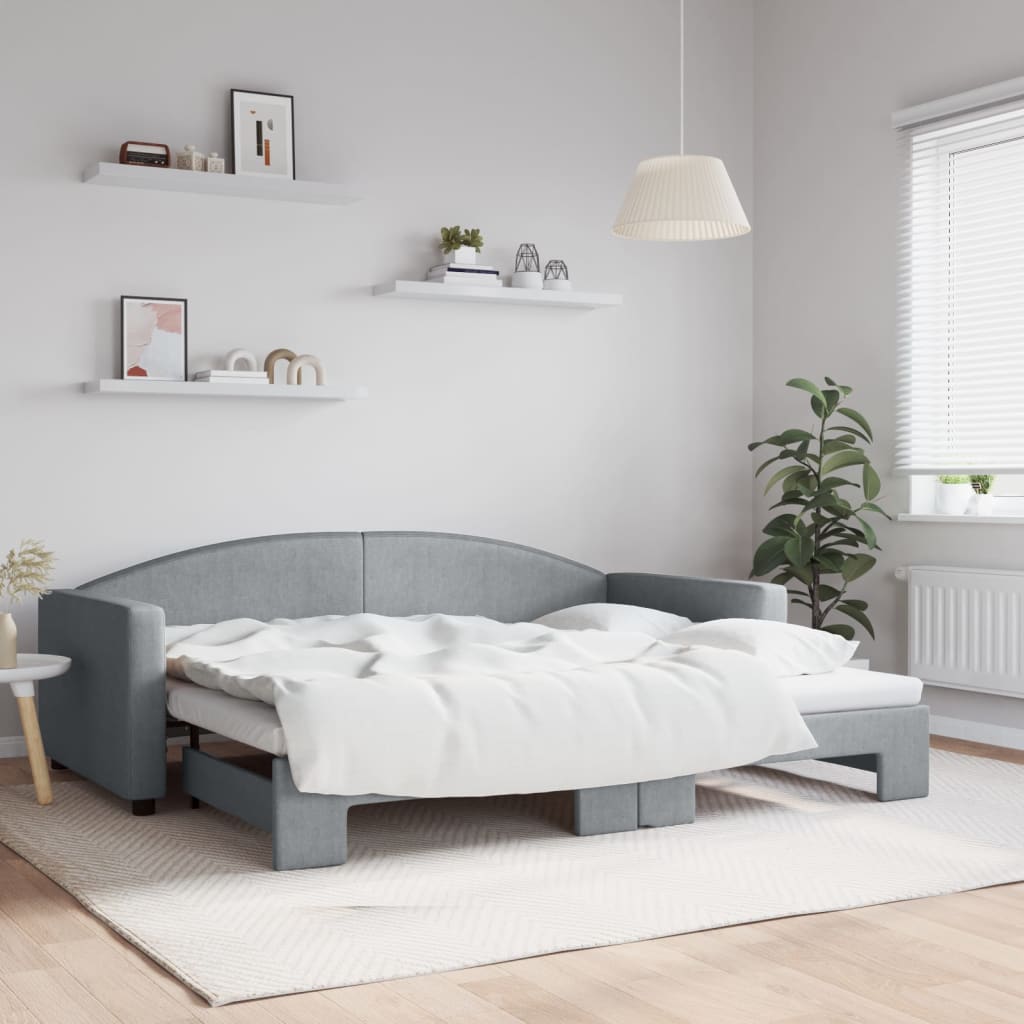Pull Out Daybed Light Grey 90x200 cm Fabric