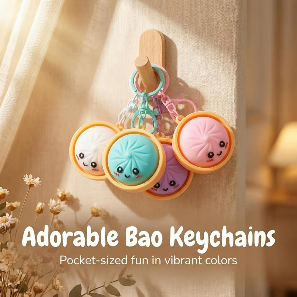 2-24Pcs Colorful 1.81Inch Big Cute Bun Keychain Stress Relief Pendant Party Favor Gift Random Color For Holiday Daily Use