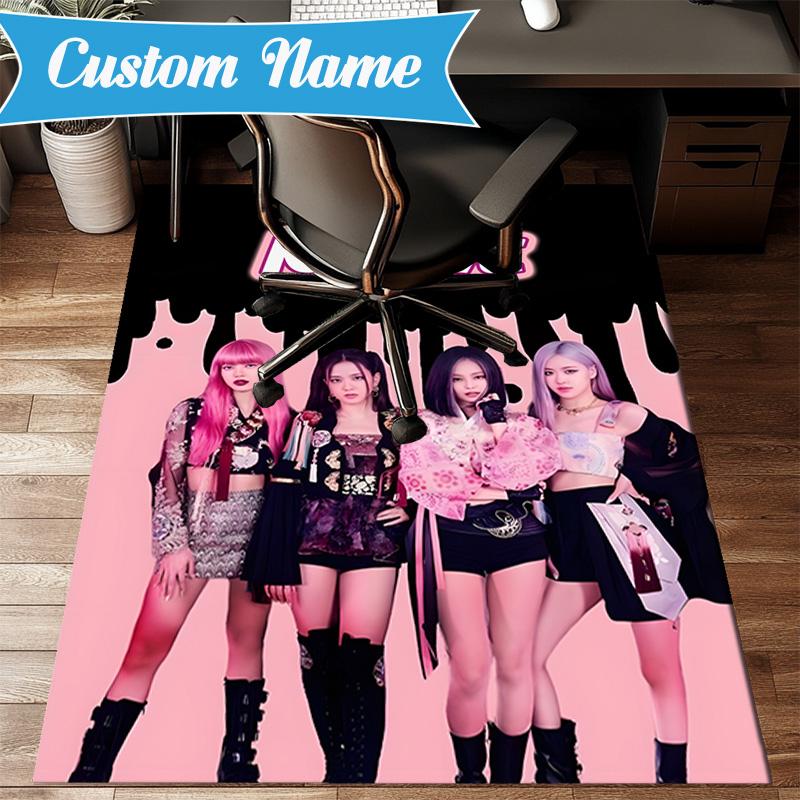 Custom Name Pink Kpop Fashion Rug for Living Room, Game Rooms, Office, Bedroom, Floor Mat Playful Design, fan gifts Christmas decor