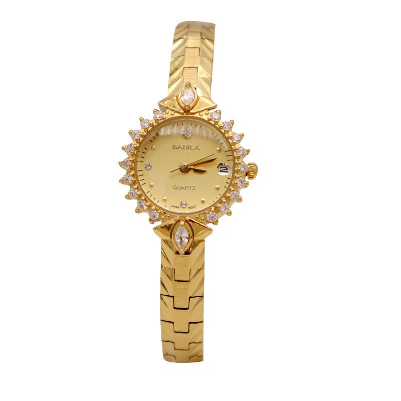 Exquisite Retro Jewelry, High-End Precision 5A Diamond-Encrusted Relief Bracelet, Temperament Quartz Small Gold Watch