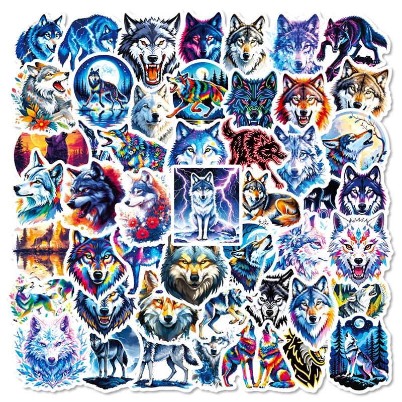 10/30/56PCS Cartoon Wolf Colored PVC Sticky Sticker Aesthetic DIY Decoration Scrapbooking Hand Accounting Supplies