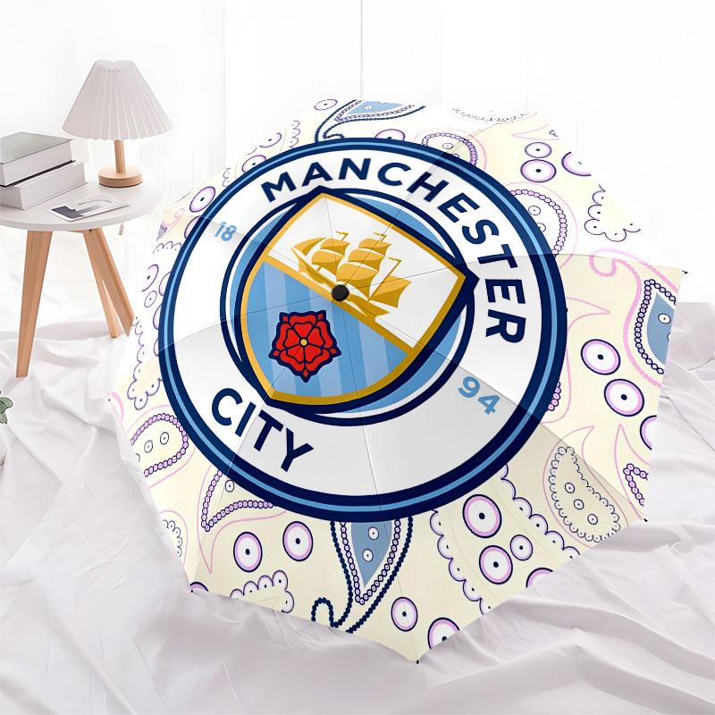 Manchester City, Badge Automatic Opening and Closing, 8 rib Structure Portable Umbrella, Suitable for Men and Women in All Seasons  Perfect