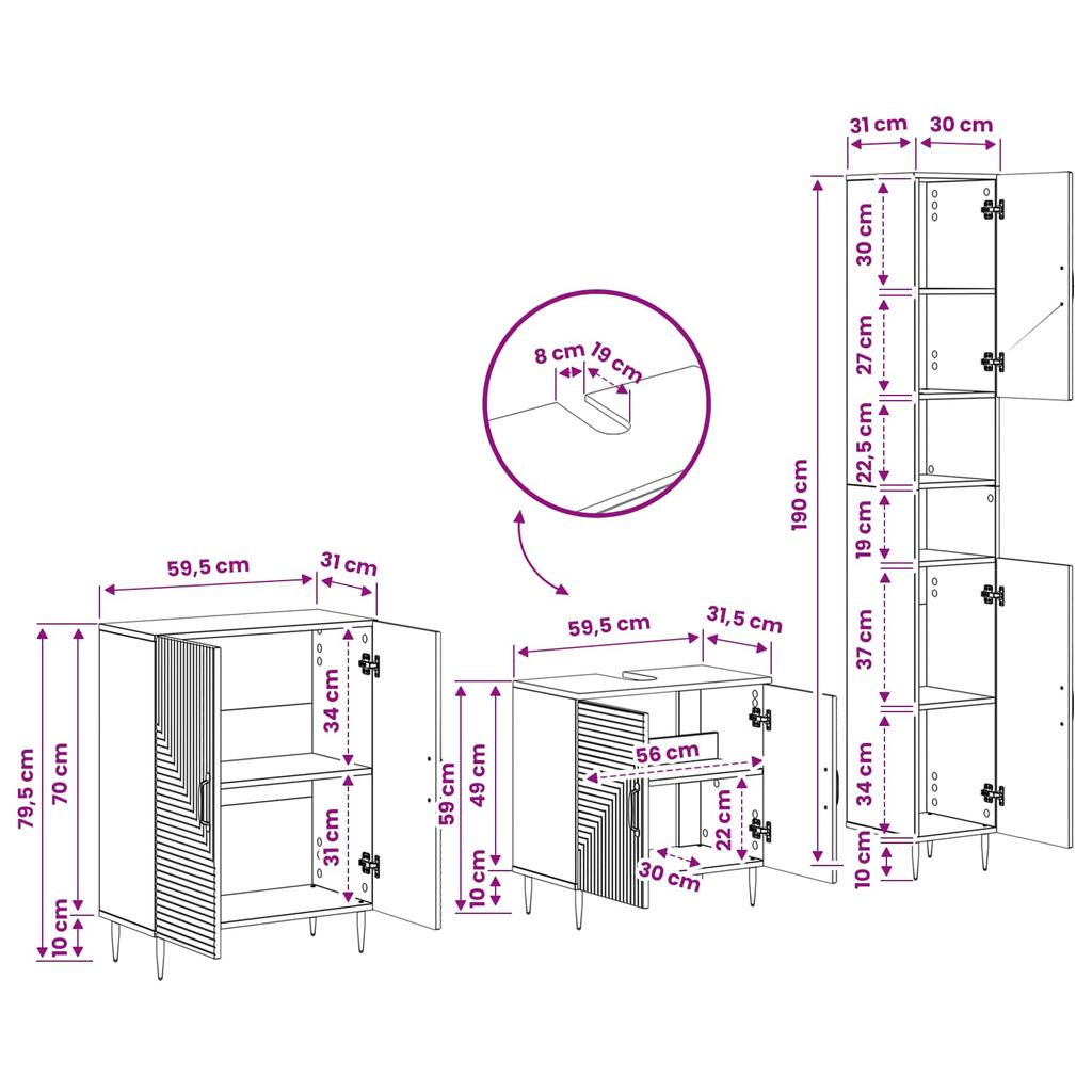 3 Piece Bathroom Cabinet Set HAARLEM Black