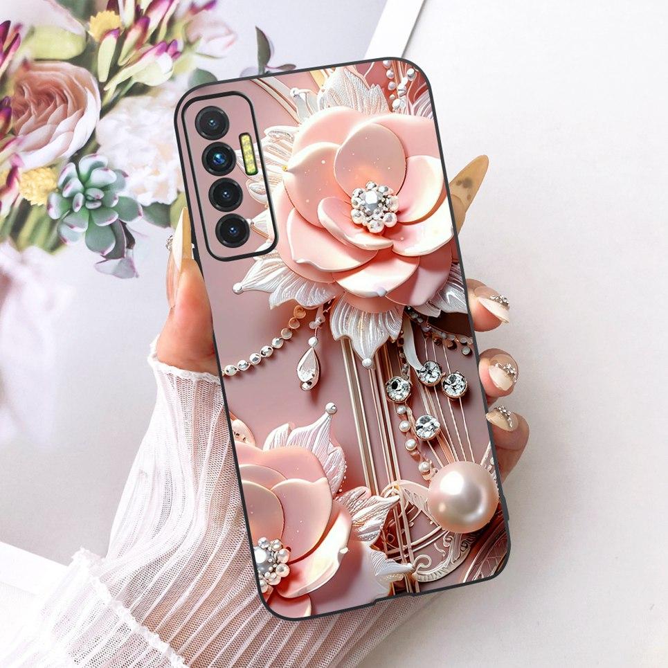 Luxury Flower Butterfly Bow Pattern Casing For Tecno Camon 17P 17 Pro Back Cover Clear Soft Silicone Phone Case For Camon17