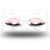 D Flat Pair of Eyes with Long Eyelashes and Pink Glitter Makeup Front License Plate Aluminum License Plate Covers Frames