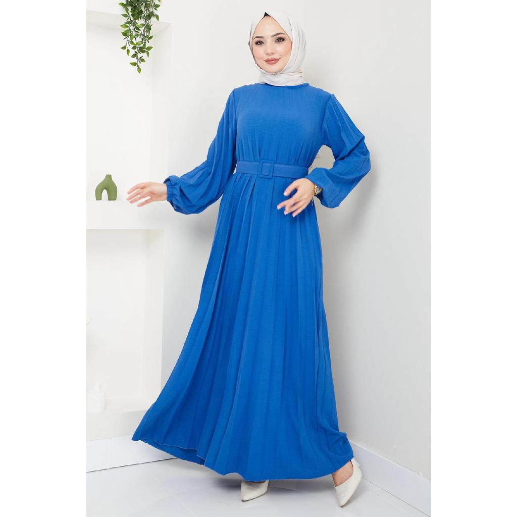 Belted Pleated Aerobin Dress Khaki Hm2339